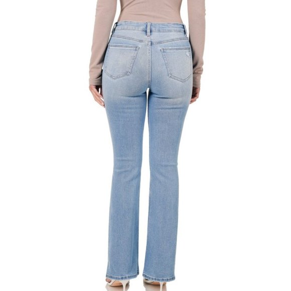 Light Wash Blue Distressed Flare Stretch Denim Jeans NWT - Picture 5 of 13